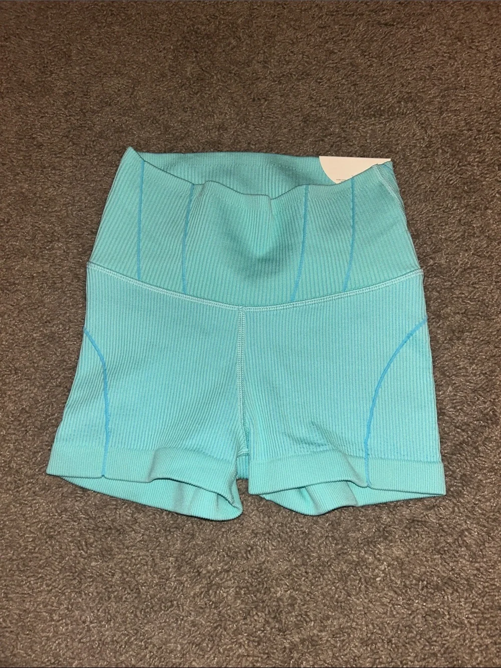 aerie Ribbed High-Waist Athletic Shorts in Aqua